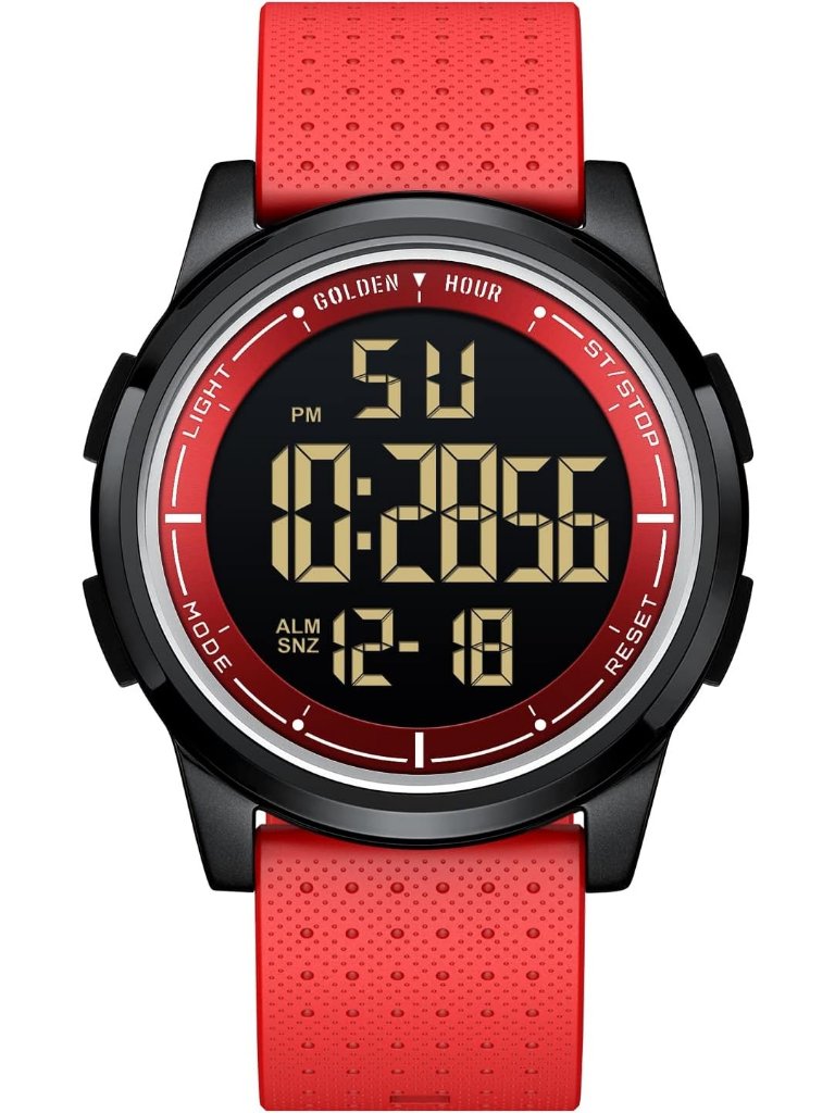 Mens Red Rubber Strap UltraThin Minimalist Sports Waterproof Digital Watch